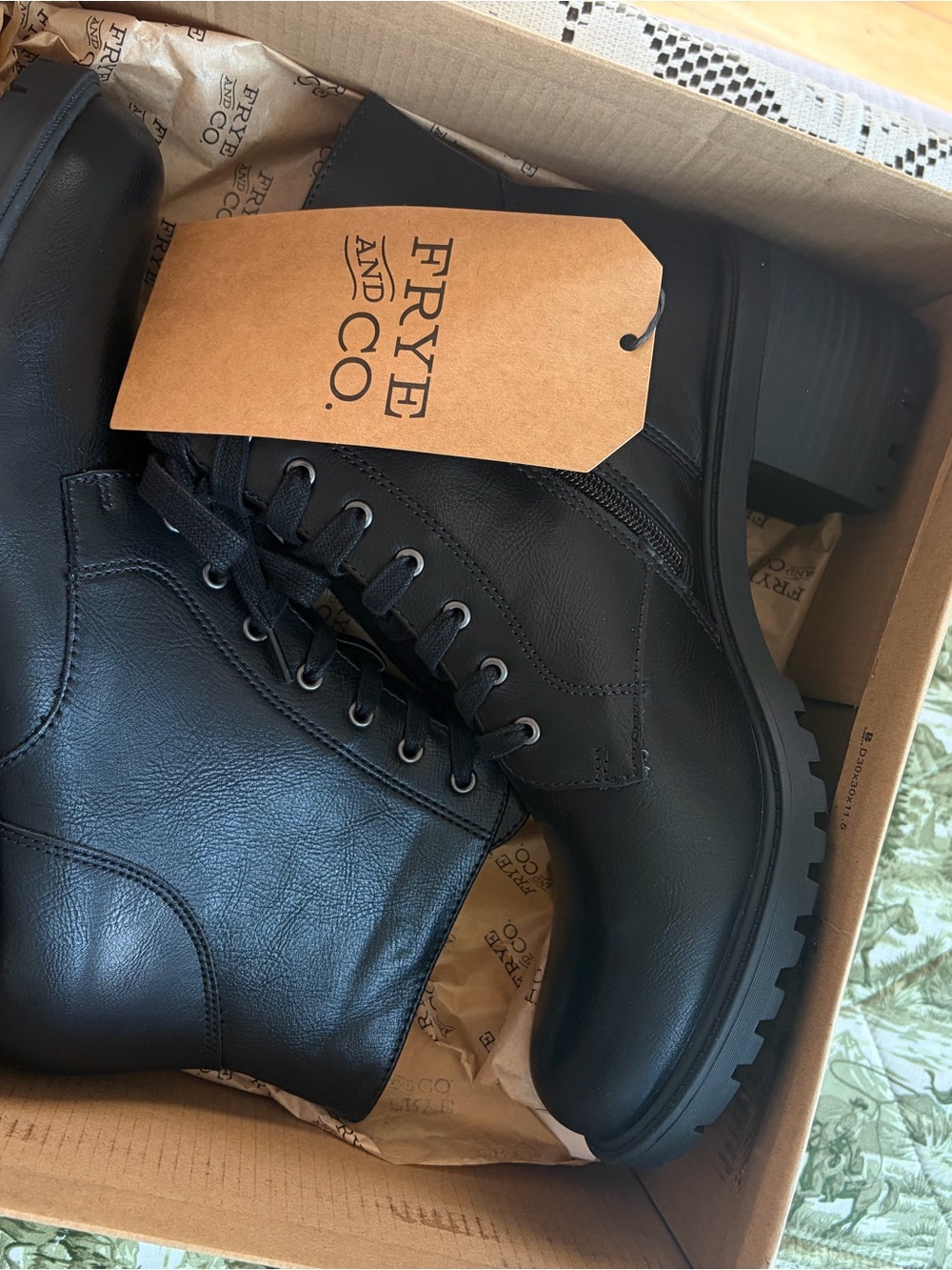 Frye Black Leather Lace-Up Combat Boots